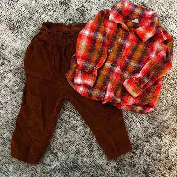 Old Navy Plaid Shirt and Corduroy Pants 12-18 Months - Picture 1 of 1